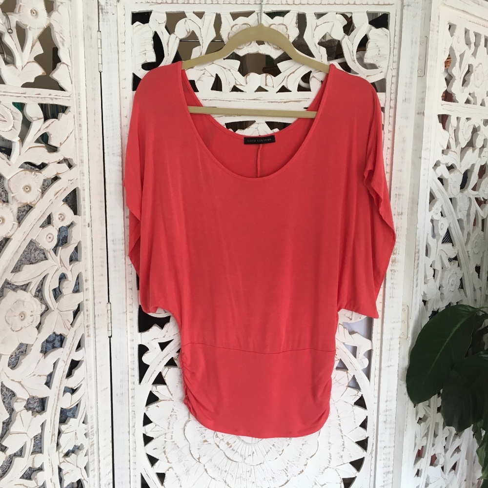 Coral draped short angel sleeve shirt